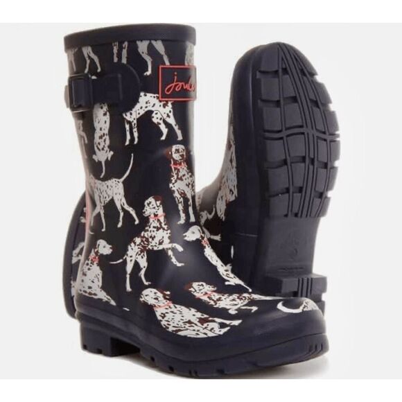 Joules Navy Dalmatian Molly Wellingtons Boots - Picture 1 of 16